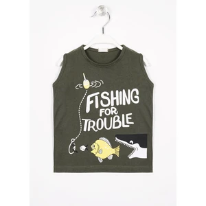 Fıshıng For Trouble Yazı Baskıl Haki Renk Erkek Cocuk Tshırt