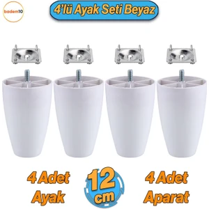 4 Adet Vidalı Oval 12 cm Beyaz Plastik Mobilya Koltuk Kanepe Yükseltici Baza Ayağı Aparat Dahil
