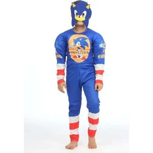 Sonic Kaslı Süper Kahraman Kostüm Maskeli  Sonic Çocuk Kostüm Kaslı Kostüm