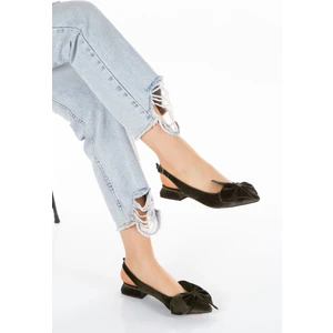 Carolina Seri Kadife Haki Fiyonklu Sivri Burun Topuklu Ayakkabı