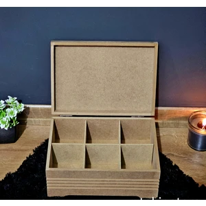 Tekir Store Ahşap 6 Bölmeli Orta Boy Takı Saat Aksesuar Kutusu Fitilli Model Ham Hobi Boyama Mdf