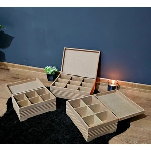 Tekir Store Ahşap Büyük-Orta-Küçük Boy 3 Lü Set Takı Saat Aksesuar Kutusu Fitilli Model Ham Hobi Boyama Mdf
