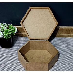 Tekir Store Ahşap Altıgen Öğrenci Kutu Çok Amaçlı Kapaklı Organizer Ham Hobi Boyamalık