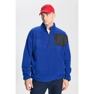 Altınyıldız Classics Erkek Saks Oversize Bol Kesim Dik Bato Yaka Cep Detaylı Fermuarlı Soğuk Geçirmez Polar Sweatshirt