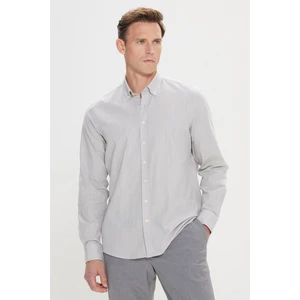 Altınyıldız Classics Erkek Gri Slim Fit Dar Kesim Düğmeli Yaka Keten Görünümlü %100 Pamuk Flamlı Gömlek