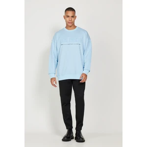 Altınyıldız Classics Erkek Mavi Oversize Bol Kesim Içi Polarlı 3 Iplik Bisiklet Yaka Pamuklu Sweatshirt