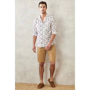 Altınyıldız Classics Erkek Camel Slim Fit Dar Kesim Armürlü %100 Pamuk Casual Chino Şort