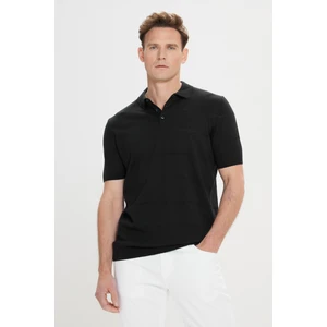Altınyıldız Classics Erkek Siyah Standart Fit Normal Kesim %100 Pamuk Jakarlı Polo Yaka Triko Tişört