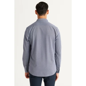 ALTINYILDIZ CLASSICS Erkek Lacivert Slim Fit Dar Kesim Düğmeli Yaka Pike Desenli Örme Gömlek