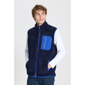 Altınyıldız Classics Erkek Lacivert Standart Fit Normal Kesim Dik Yaka Sherpa Polar Yelek