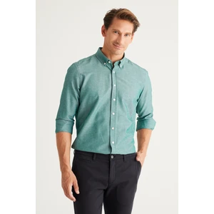 Altınyıldız Classics Erkek Yeşil Düğmeli Yaka Kolay Ütülenebilir Pamuklu Slim Fit Dar Kesim Oxford Gömlek