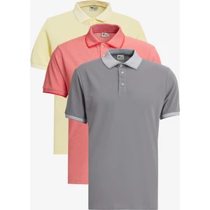 Altınyıldız Classics Erkek Sarı Beyaz-Gri-Nar Çiçeği 3'lü Çekmeyen Pamuklu Slim Fit Dar Kesim Kıvrılmaz Polo Yaka Tişört