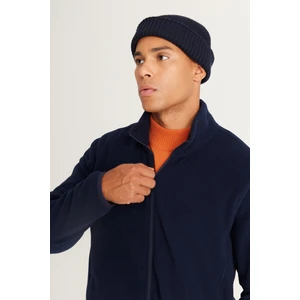 Altınyıldız Classics Erkek Lacivert Anti-pilling Tüylenme Yapmayan Standart Fit Dik Bato Yaka Sweatshirt Polar Ceket
