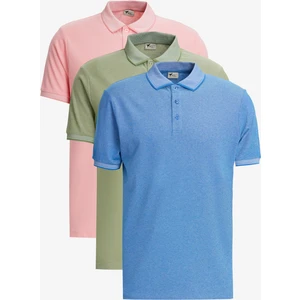 Altınyıldız Classics Erkek Yeşil-Açık Pembe-Saks 3'lü Çekmeyen Pamuklu Slim Fit Dar Kesim Kıvrılmaz Polo Yaka Tişört