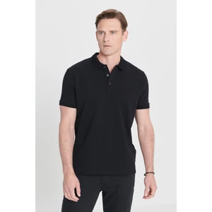 ALTINYILDIZ CLASSICS Erkek Siyah %100 Pamuk Kıvrılmaz Polo Yaka Slim Fit Dar Kesim Tişört