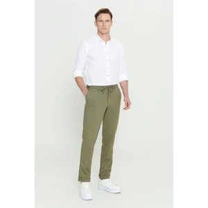 Altınyıldız Classics Erkek Haki Slim Fit Dar Kesim Beli Bağlamalı Esnek Pantolon