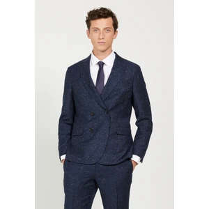 ALTINYILDIZ CLASSICS Erkek Lacivert Slim Fit Dar Kesim Kırlangıç Yaka Tweet Desenli Yünlü Kruvaze Takım Elbise