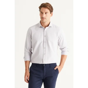 Altınyıldız Classics Erkek Gri Slim Fit Dar Kesim Italyan Yaka Armürlü Gömlek