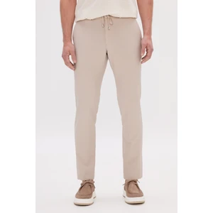 Altınyıldız Classics Erkek Bej Slim Fit Dar Kesim Beli Bağlamalı Yan Cep Gofre Desenli Pantolon