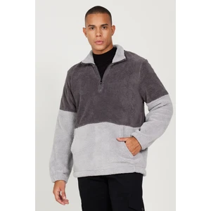Altınyıldız Classics Erkek A.melanj G.melanj Standart Fit Dik Yaka Kanguru Cepli Çift Renkli Sherpa Polar Sweatshirt