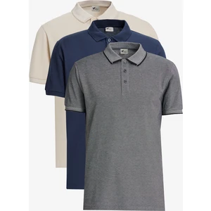 Altınyıldız Classics Erkek Lacivert-Açık Bej Beyaz-Açık Siyah 3'lü Çekmeyen Pamuklu Slim Fit Kıvrılmaz Polo Yaka Tişört