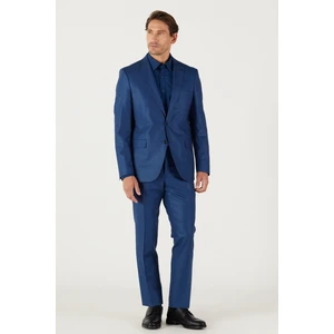 ALTINYILDIZ CLASSICS Erkek Mavi Slim Fit Dar Kesim Mono Yaka Kareli Klasik Yünlü Takım Elbise