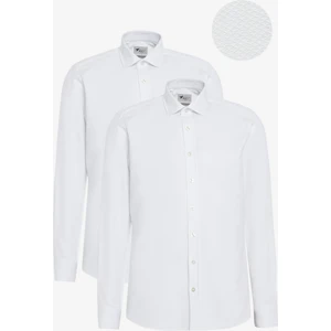 Altınyıldız Classics 2'li Slim Fit Dar Kesim Pamuklu Klasik Yaka Armürlü Gömlek