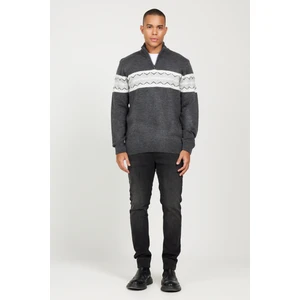 Altınyıldız Classics Erkek Füme-gri Standart Fit Normal Kesim Dik Yaka Yünlü Şardonlu Yumuşak Dokulu Triko Kazak