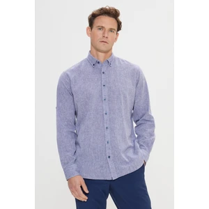 Altınyıldız Classics Erkek Lacivert Comfort Fit Rahat Kesim Düğmeli Yaka Casual Keten Gömlek