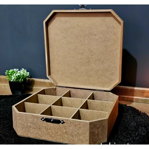 Tekir Store Ahşap Sekizgen Kare Model 9 Bölmeli Aksesuar Kutusu Hobi Ham Boyanabilir Mdf