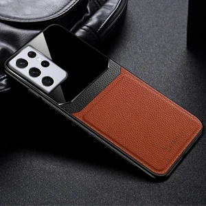 Samsung Galaxy S23 Ultra Kılıf Zebana Lens Deri Kılıf Kahverengi