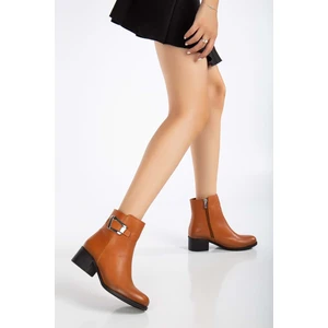 Analin Shoes Kadın  Deri Toka Detaylı Bot - Taba