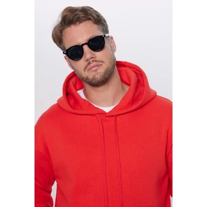 Oversize Geniş Kesim Pamuklu Yumuşak Dokulu İçi Polarlı Basic Nar Renk Kapüşonlu Sweatshirt