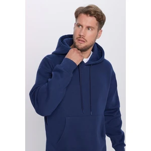 Unisex Oversize Geniş Kesim Pamuklu Yumuşak Dokulu İçi Polarlı Basic Lacivert Kapüşonlu Sweatshirt