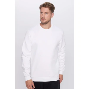 Unisex Relax Fit Rahat Kesim %100 Pamuk Basic Beyaz Bisiklet Yaka Sweatshirt