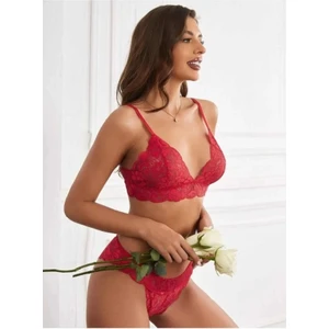 Kadın Kırmızı Dantel  Sütyen Külot Ikili Takım