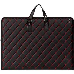 35x50 cm (40x55 cm) Suni Deri Resim - Proje Çantası Cepli Siyah-Kırmızı Kapitone