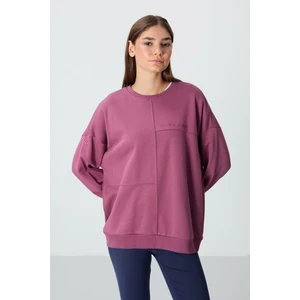 Soft Vişne Kompakt Pamuklu Kalın Pürüzsüz Dokulu O Yaka Oversize Fit Kadın Sweatshirt - 97288
