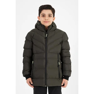 Yeşil Erkek Çocuk Sabit Kapüşonlu Şişme Deri Karışımlı Kumaş Mont&kaban