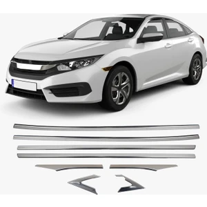 Honda Cıvıc Krom Cam Çıtası 8 Parça P.çelik 2016 > 2021