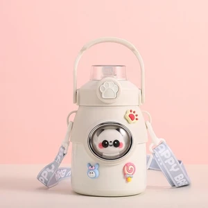 650ML Paslanmaz Çelik Taşınabilir Karikatür Çocuk Içme Suyu Şişesi Pipetli Su Şişesi Termos Bardak Açık Içme Suyu Şişesi Okul Şişesi (Yurt Dışından)