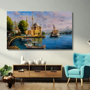 Tekli Yatay Kanvas Duvar Tablosu Istanbul Manzara Resmi