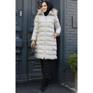 Kapşonlu Taş Tesettür Şişme Mont 9781TAS