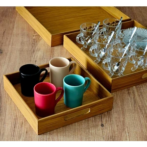 Tekir Store Ahşap Tepsi 3 Lü Rustik Bambu Eskitme Kare Mdf Tepsi Seti