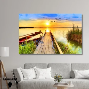 Tekli Yatay Kanvas Duvar Tablosu Tahta Iskele ve Göl Manzarası