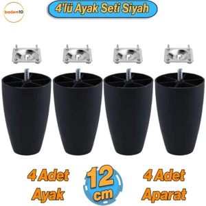 Oval 4 Adet Plastik Ayak 12 cm Siyah Mobilya Sehpa Kanepe Koltuk Ayağı Baza Ayakları Aparat Dahil