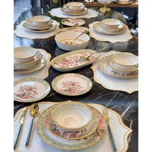 27 Parça Modern Moorn Yemek Takımı 6 Kişilik Desenli Porselen Beyaz Renk