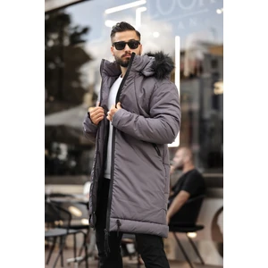 Kapşon Kürklü Erkek Uzun Mont