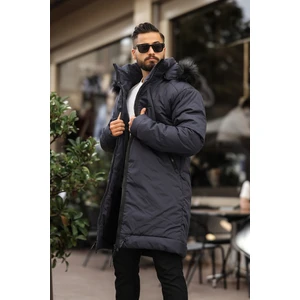 Kapşon Kürklü Erkek Uzun Mont