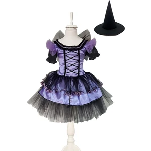 Masho Trend Balon Kol Cadı Kostümü + Cadı Şapkası - Balo Kostümü - Cadılar Bayramı Kostüm Halloween Cosplay